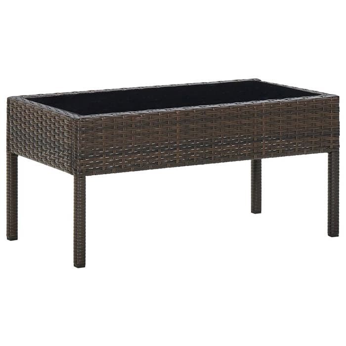 Table de jardin en résine tressée - vidaXL - 75x40x37 cm - Marron - Dessus en verre trempé - Résistant aux intempéries
