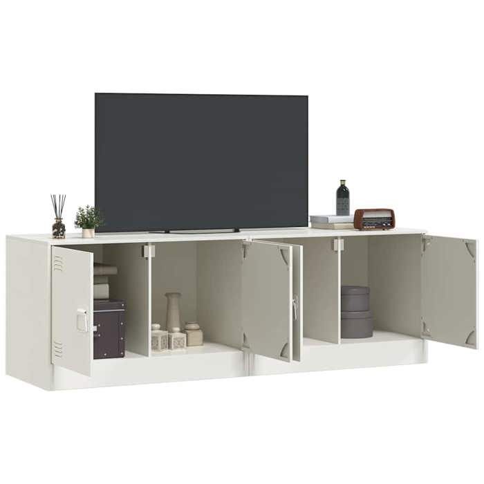 Meuble TV en acier - vidaXL - Blanc - 67x39x44 cm - Pour écran 51-76 cm - Capacité 70 kg - 2 compartiments - 2 portes