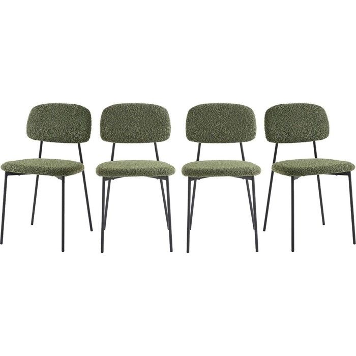 Lot de 4 chaises en tissu bouclé vert kaki - Lorie Lot de 4 chaises en tissu bouclé vert kaki - Lorie