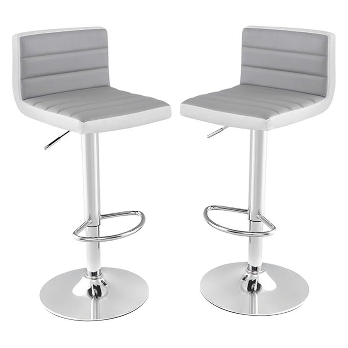 GIANTEX Tabourets de Bar- Lot de 2 Chaises de Bar- Hauteur Réglables- Siège Pivotant à 360°- Base en Métal- Dossier- Gris