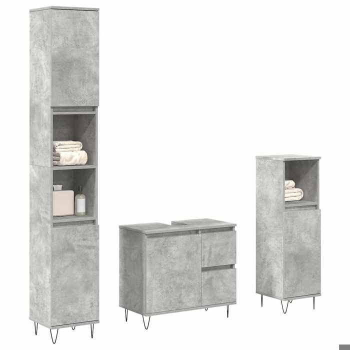 Gris Ensemble de meubles de salle de bain 3 pièces SARAZYJ ARMOIRE WC MODERNE gris béton E1326