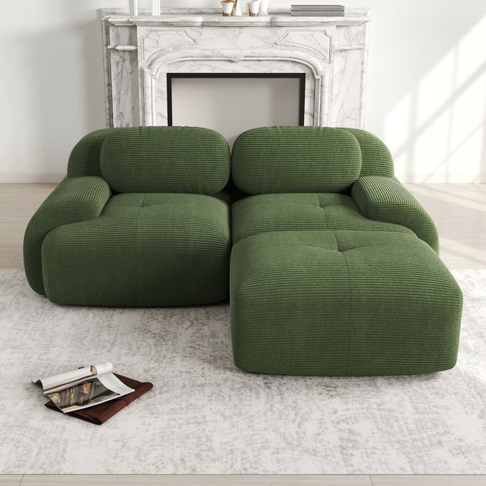 Canapé dangle - Modulable - Velours côtelé vert - 208 cm - Livré monté