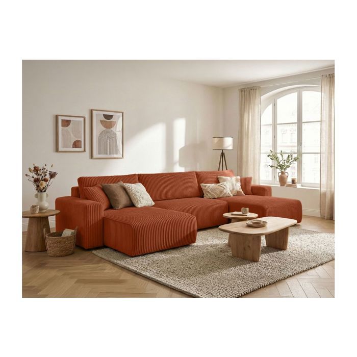 Canapé panoramique convertible 6p ALYA velours cotelé épais Terracotta Canapé panoramique convertible 6p ALYA velours cotelé épais Terracotta
