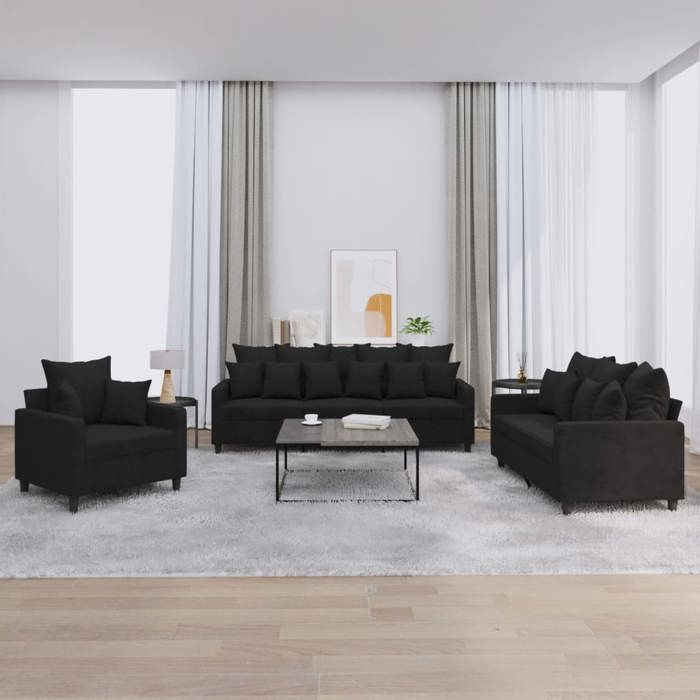 Ensemble de canapés en velours - vidaXL - 3 pièces - Noir - Velours doux - Structure robuste - Fauteuil: 78x77x80 cm