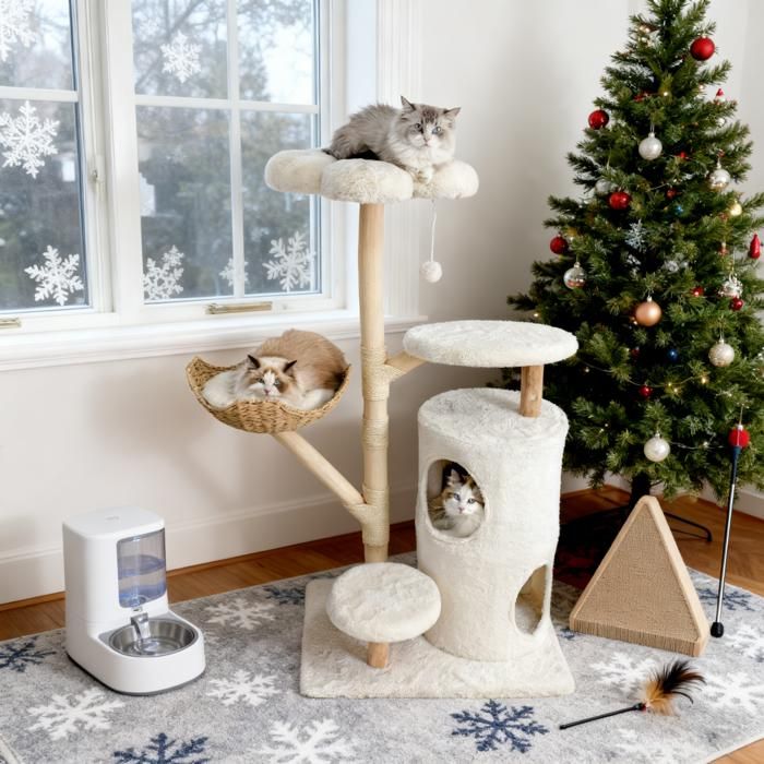 Comparer les prix de Arbre à chat 142 cm de Hauteur Tour de Jeu avec Poteaux à Griffer en Sisal 2 Plateformes