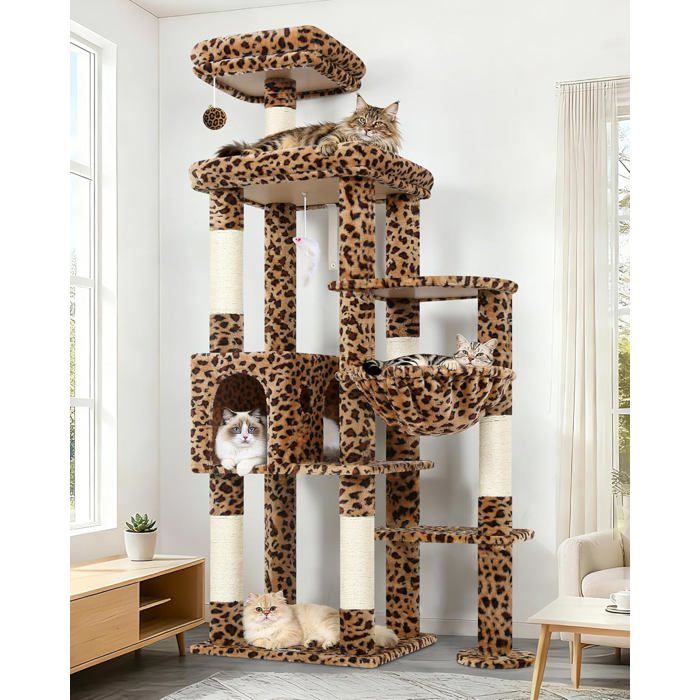Comparer les prix de Arbre à chat pour grands chats - LEVYS - 167 cm - Plateforme 48x42 cm - Niches 42x30x27 cm - Panier - Perchoirs