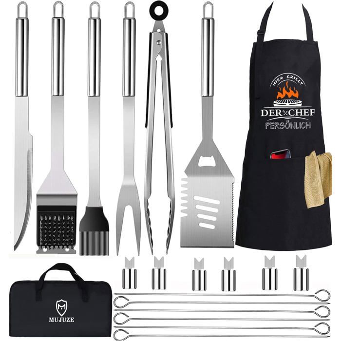 20 Pcs Accessoire BarbecueKit BarbecueUstensiles Barbecue en Ensemble de Gril en Acier Inoxydable Très épaisEnsemble Barbecue