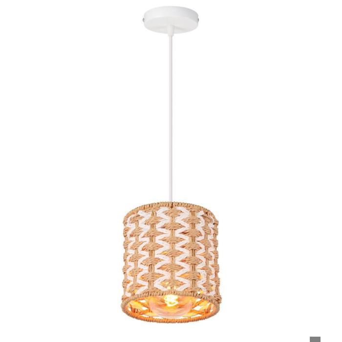 Suspension Luminaire - SMOTOP - Abat-jour rotin beige tressé - Douille E27 - Ø14 5 cm