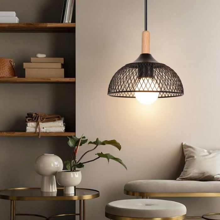 Suspension Luminaire - SMOTOP - E27 - Métal et Bois - Ø18 cm