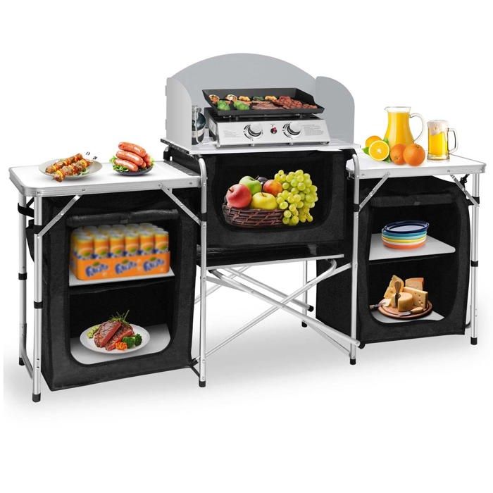 Armoire de Camping - ATHRON- 174 x 46 x 110 cm - Armoire de cuisine de camping - Portable et pliable - Stable et résistant