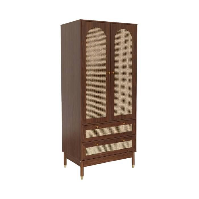 Dressing penderie décor bois noyer et cannage 2 portes. 1 penderie et 2 tiroirs Dressing penderie décor bois noyer et cannage 2 portes. 1 penderie et 2 tiroirs