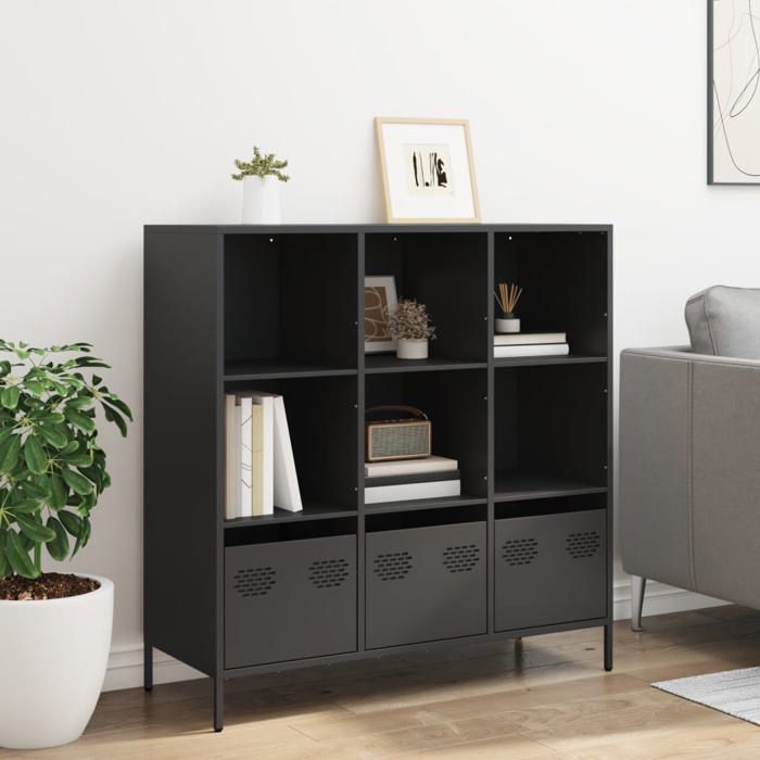 (15898)Meuble rangement - Buffet haut - contemporain - noir 101 5x39x103 5 cm acier poid:30.78 kg