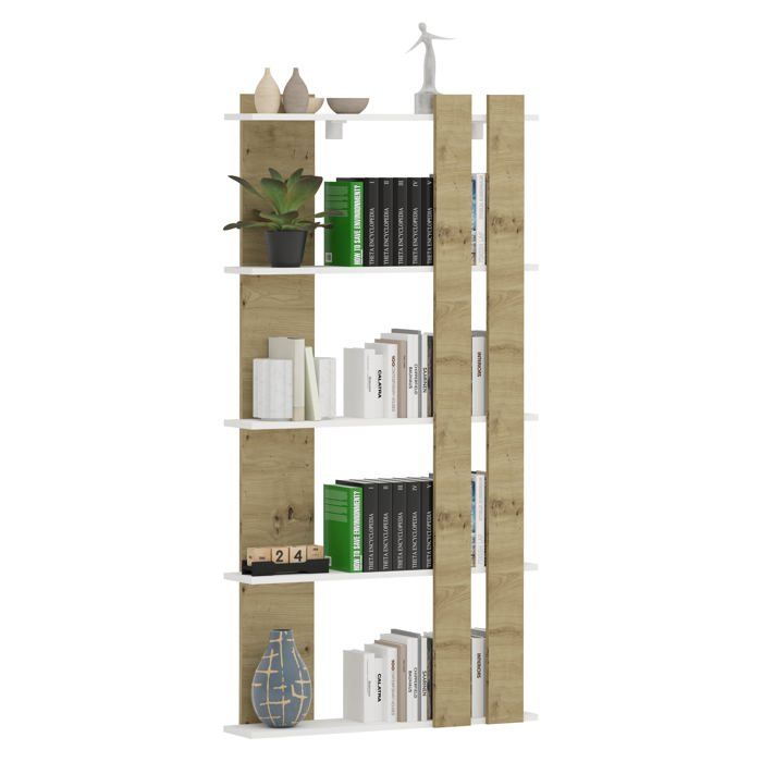 Bibliothèque haaus Elmo 5 étagères Blanc/Chêne Artisan 80 x 20 x 160 cm