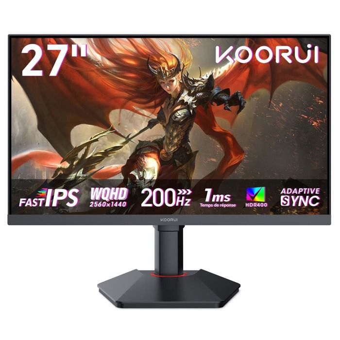 Ecran 27'' marque Koorui G2722P 2560x1440 IPS 200Hz 1200:1 1ms 350cdm² 2xHDMI Displayport AO VESA HDR 400 75x75 Pied HAS Ajustable haut Pivot Inclinable - vue 6