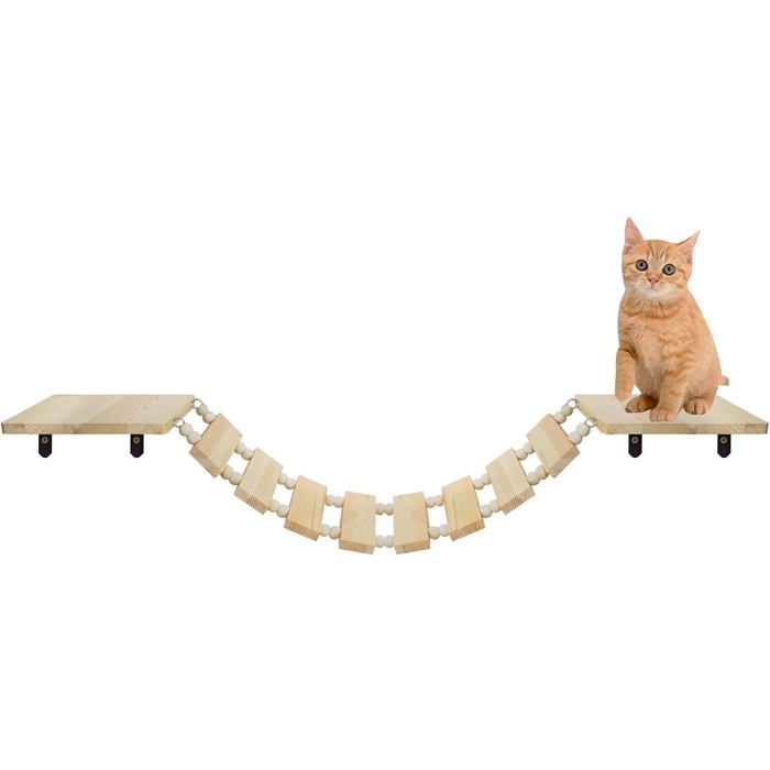 Kit Complet de Pont Suspendu pour ChatsGrand Mur dEscalade avec Supports Muraux pour Grands ChatsSalon Mural en Bois Massif