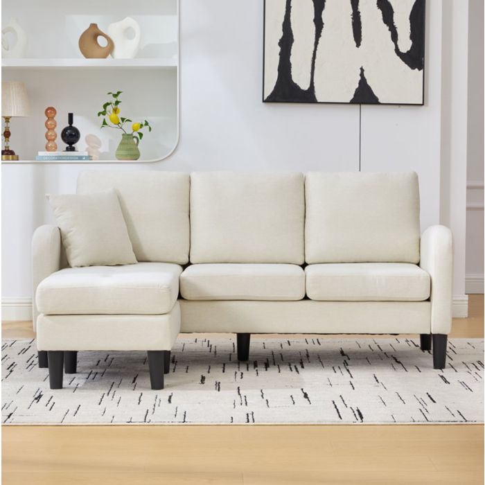 MEUBLIV Canapé dangle modulable 3 places avec chaise longue réversible 166 x 118 x 77 cm tissu beige clair