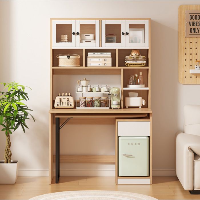 Secretaire Avec Rangements Blanc Et Naturel Bureau Pivotant Moderne FloraGrace Pour Bureau Ou Salon Gain De Place 110x55x180cm