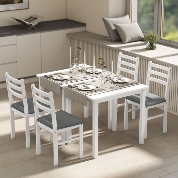 Table A Manger 3 Pieces Blanc Gris Ensemble Cuisine FloraGrace Pour Petit Espace Chaises Rembourrees 80x60x74 5cm
