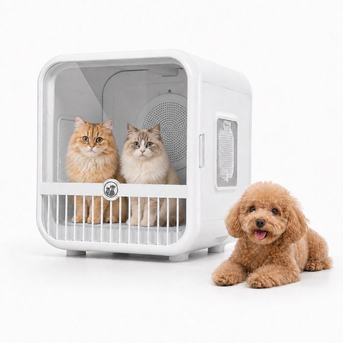 Séchoir professionnel pour Chat Petit Chien 70 L Séchage Rapide Température Réglable Mode Personnalisé Ions Négatifs Éclairage LED
