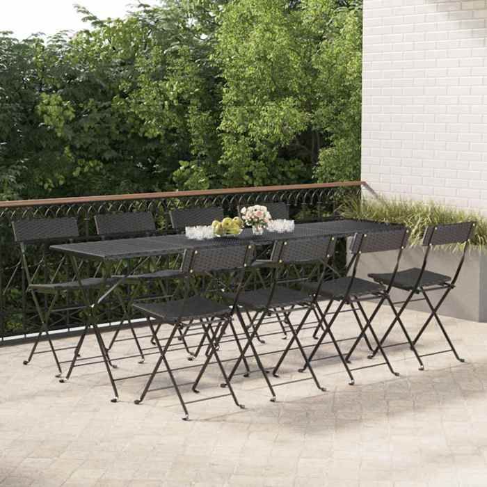 Chaises de bistrot pliantes (lot de 8) Noir Résine tressée acier - Meuble dExtérieur LL1839