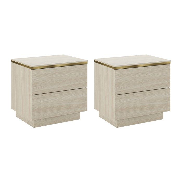 Lot de 2 tables de chevet avec 2 tiroirs – Coloris : Naturel et doré - VUKIA Lot de 2 tables de chevet avec 2 tiroirs – Coloris : Naturel et doré - VUKIA
