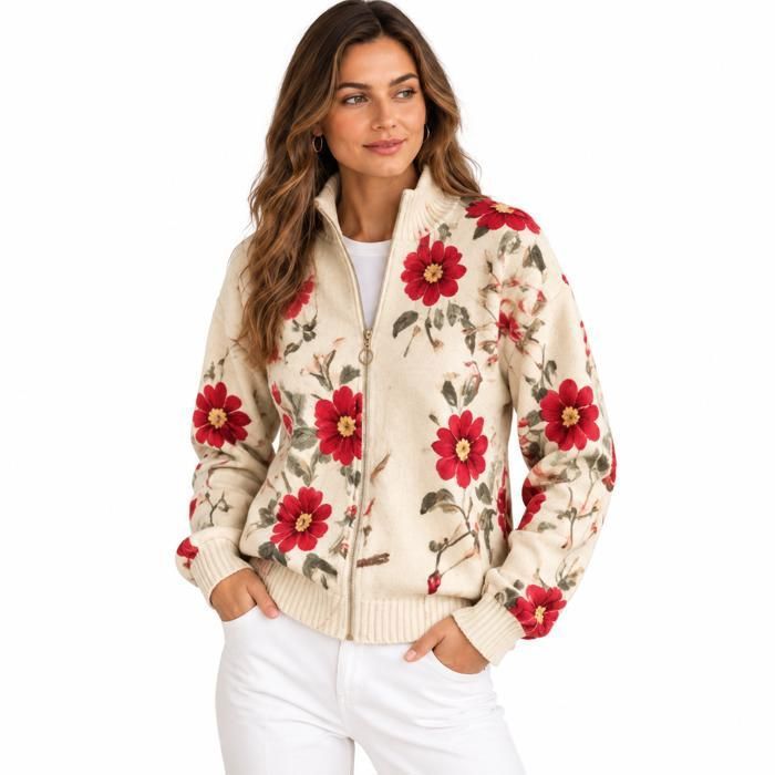 ENSEMBLE DE VETEMENTS DE SPORT polaire femme matelassée coupe-vent col montant 1XL-5XL motif floral rouge hiver grande taille