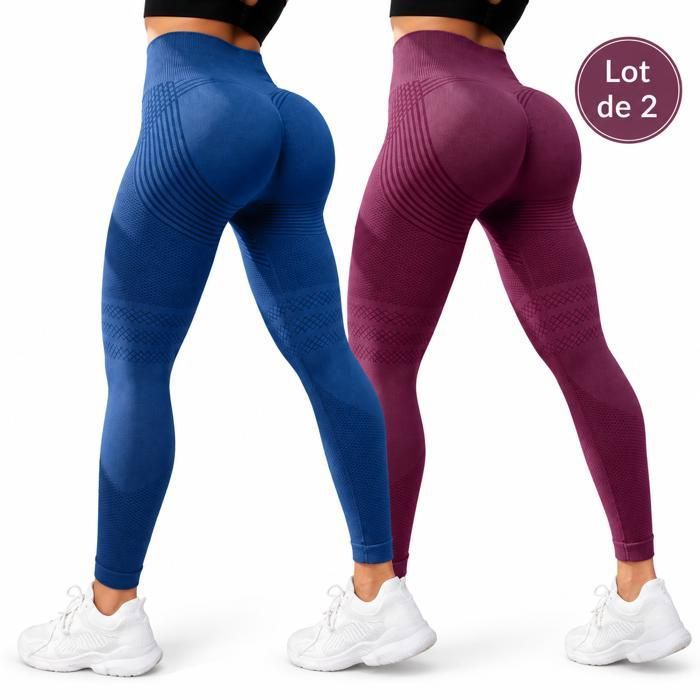 ENSEMBLE DE VETEMENTS DE SPORT Lot de 2 leggings sport femme AProsp taille haute effet push-up sans couture S-3XL bleu-violet-A2