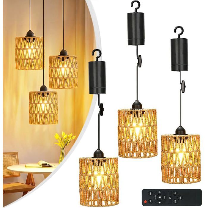 Lot de 3 suspensions à piles lampe pendante dimmable avec télécommande éclairage extérieur de jardin