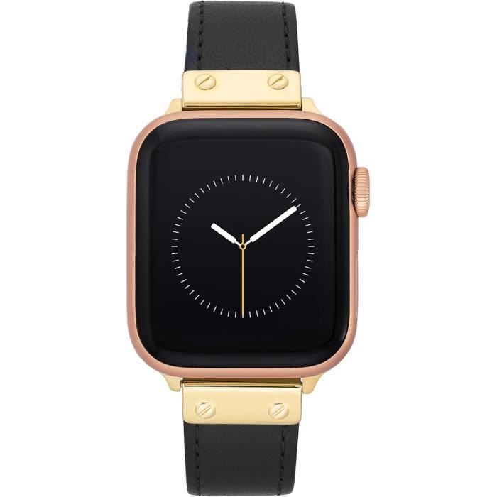 Bracelet cuir Anne Klein noir pour Apple Watch - boucle acier doré réglable
