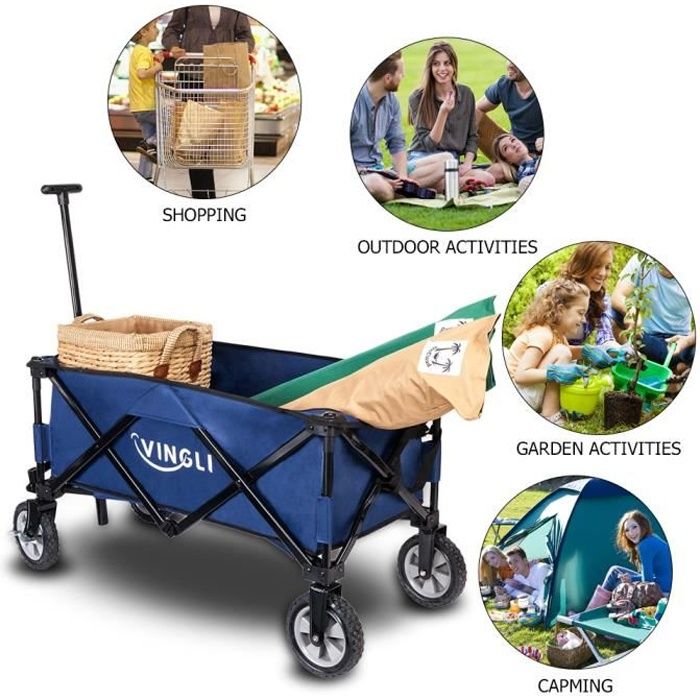 Chariot De Jardin 4 Roues Pliable 350 Kg - Transport Tout Terrain Pour Bois, Courses, Plage