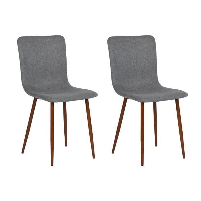 furniturer lot de 2 chaises de salle à manger tissu pieds en métal scandinave rétro vintage pour cuisine salle à manger salon, gris