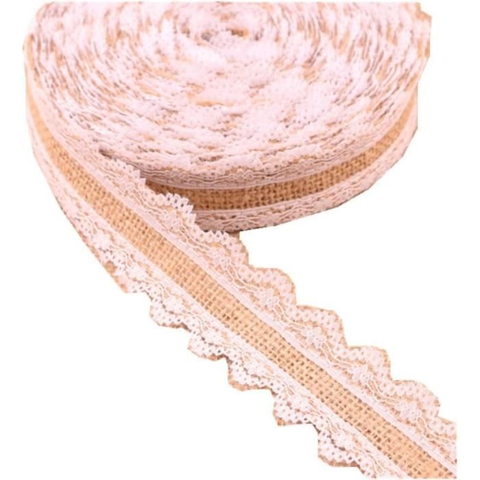 Lot De 3 Rubans Toile De Jute Dentelle Blanche - 4cm X 2m - Décoration Rustique, Mariage, DIY, Emballage Cadeau