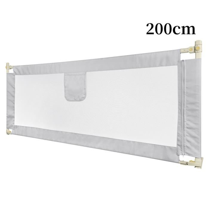 Barrière De Lit Bébé Réglable – Longueur 200cm, Hauteur 40-60cm, Tissu Lin Gris, Rembourrage Coton Perlé