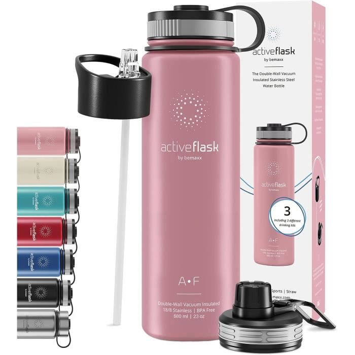 Gourde Isotherme MOTSWEDI 500ml - Sans BPA - Acier Inoxydable 304 - 2 Bouchons Dont 1 à Paille - Garde Chaud 12h / Froid 24h