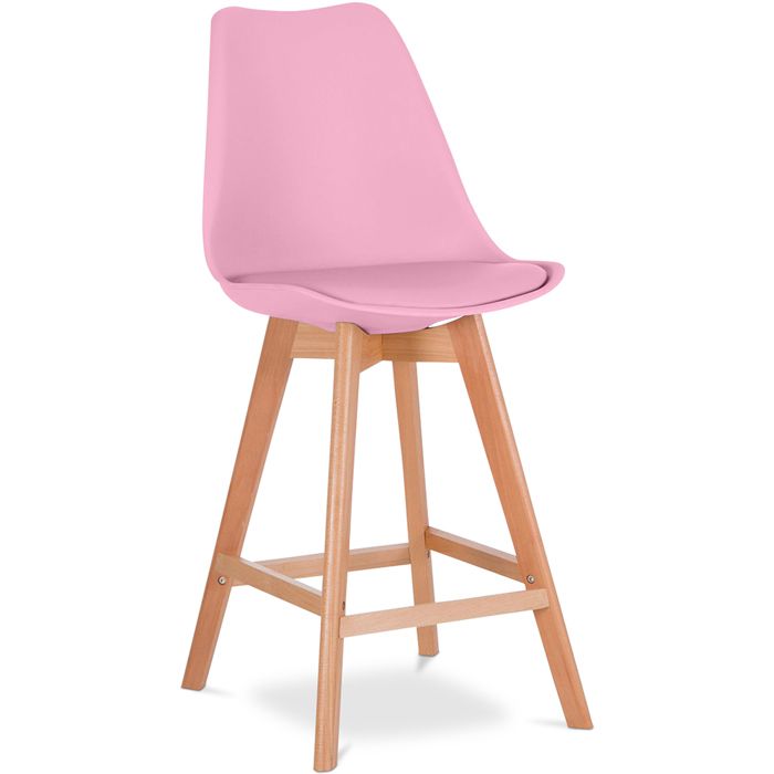 Premium Tabouret de bar Brielle avec coussin de scandinave - Bois Rose pâle