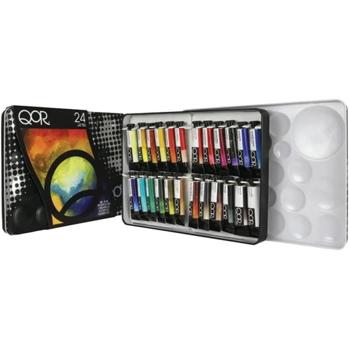 Kit Aquarelle Voyage En Noyer - 24 Couleurs, Pinceaux, Palette 15 Cases Et Carnet - Débutant/Pro