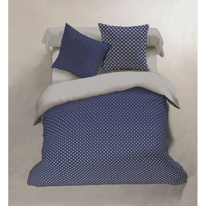 Parure de draps Flanelle 4 pièces (160cm) à pois Bleu marine