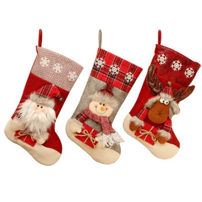 Feltree Bas de Noël Lot de 2, Père Noël Bonhomme de Neige Renne, 9.8 Pouces Ornements Suspendus Moyens Sacs Cadeaux Bonbons, Décoration de Cheminée en Tissu pour Arbre de Noël
