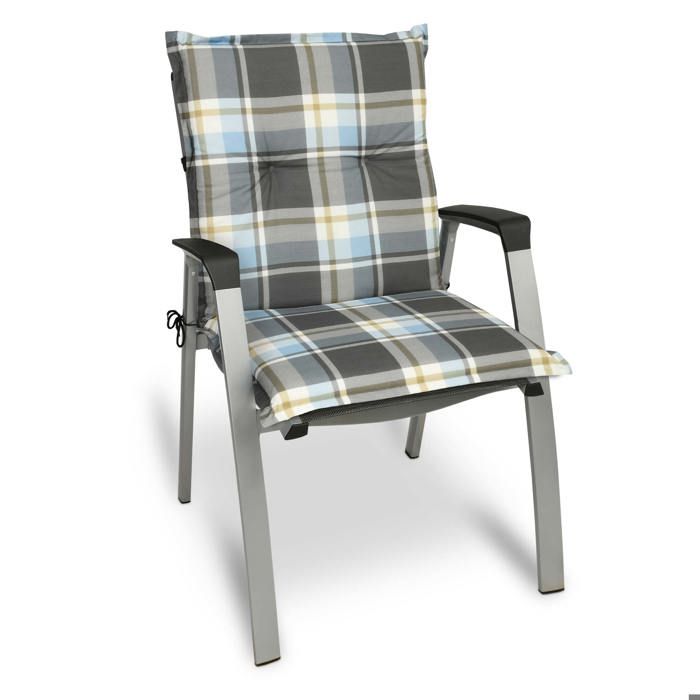Sunny BK Chaise de jardin à dossier bas 100x50 cm en bleu à carreaux