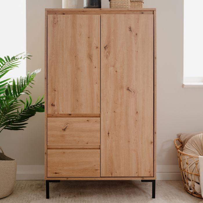 Buffet haut - KORSIKA 53A - Chêne artisan - 2 portes 2 tiroirs - 81 x 139 x 40 cm