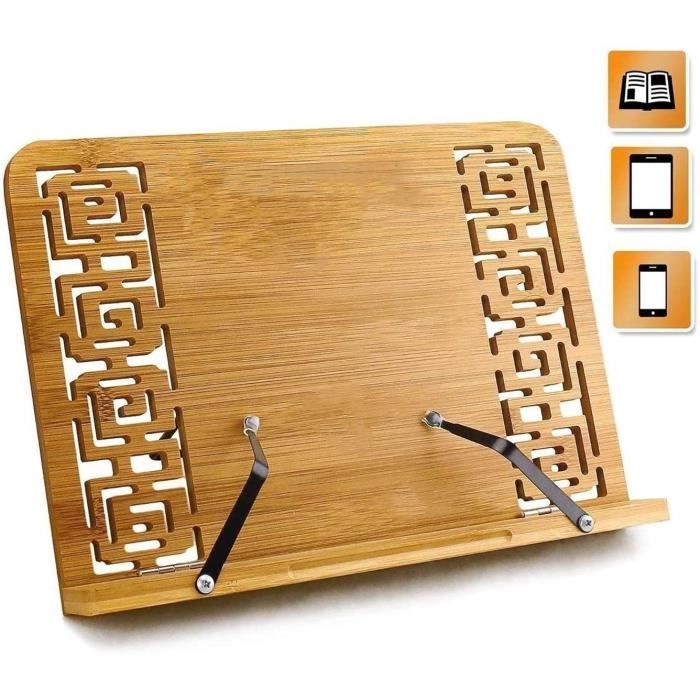 Porte-livre En Bambou Réglable 5 Positions - Dimensions 34x25 Cm - Pour Livre De Cuisine, Tablette, Partitions - Style Rétro, Pliable