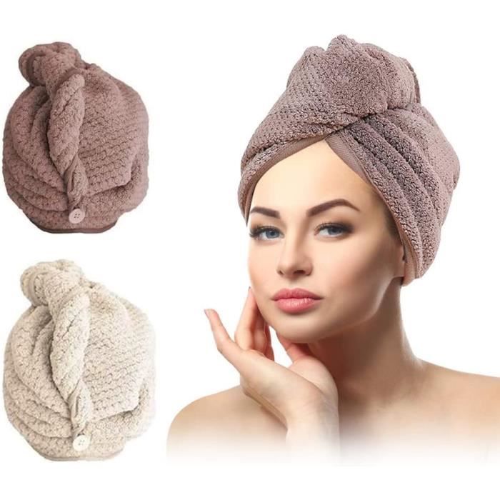 YQBFTC 2PCS Serviette Microfibre Cheveux Bouclés,Serviette Cheveux Avec Boutons,Serviette Cheveux Microfibres Sechage Rapide,Serviette Cheveux Bouclés Super Absorbante Pour Cheveux Secs(Rose,Gris