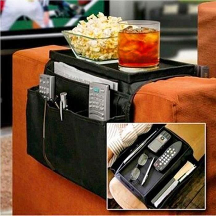JINTN Organiseur pour accoudoir de canapé téléphone portable sac de rangement avec plateau antidérapant pour télécommande iPad magazines