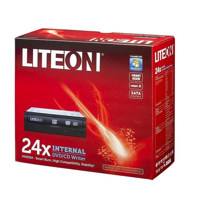 LiteOn iHAS324-17 Graveur DVD interne avec Nero 9 24x DVDRW SATA Façade Noir