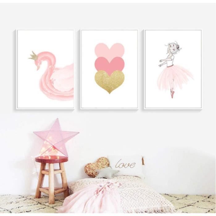 Set De 3 Posters Chambre Bebe Enfant Fille Cygne Cœur Rose Tableaux Peinture Sur Toile Decoration Murale Affiches Cadeaux 30 40 Cdiscount Maison