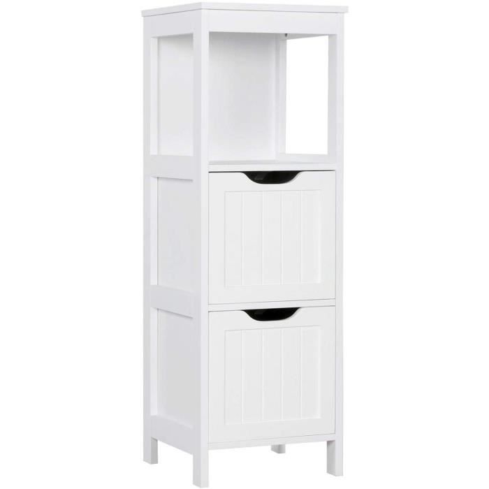 Meuble Colonne Salle De Bain HOMCOM 136cm - Armoire Avec Tiroirs, Étagères, Blanc
