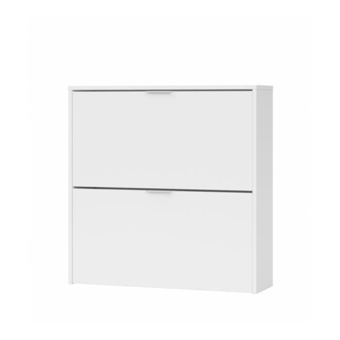 Meuble à chaussures - CALICOSY - VERA - Blanc - 2 portes - Poignées aluminium