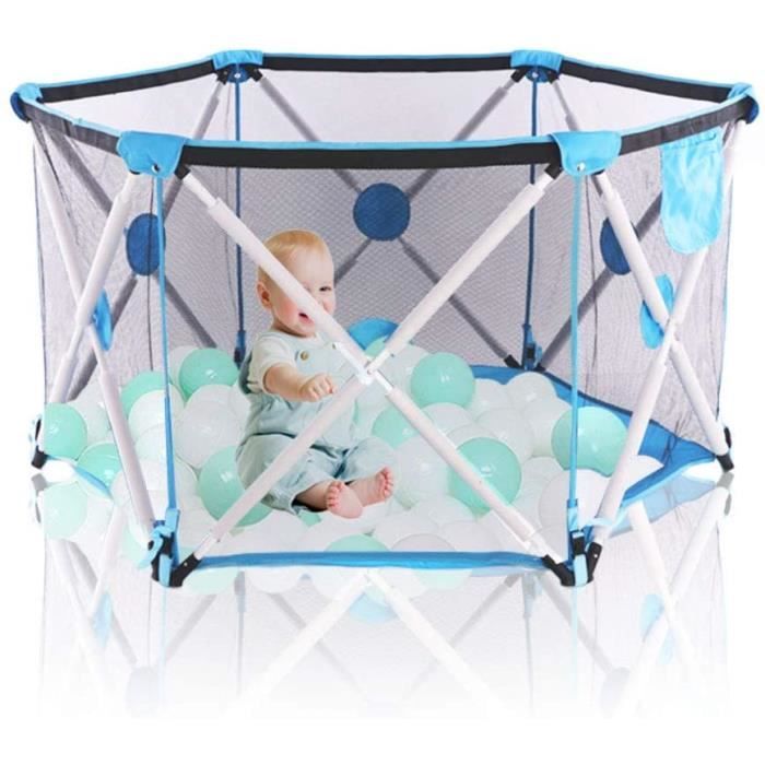 parc pour bébé pliable et portable jeu d/'intérieur et d/'extérieur pour 0-4 ans Parc pour bébé parc pliant hexagonal avec filet respirant et sac de rangement Bleu