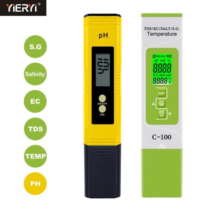 Testeur PH 5 En 1 - PH-Mètre Électronique EC TDS Salinité Thermomètre Pour Piscine, Aquarium, Eau Potable & Hydroponie