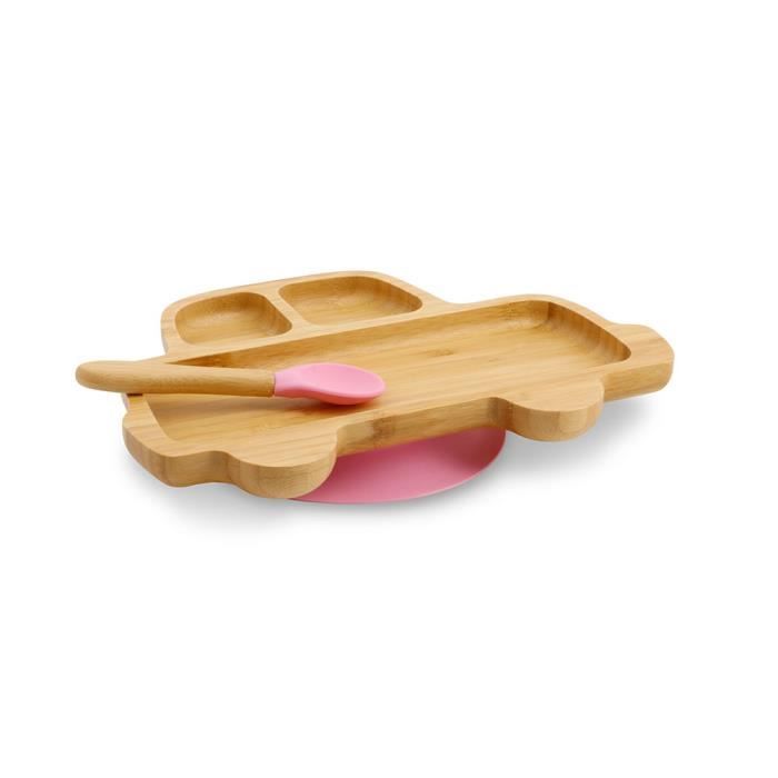 Vaisselle Pour Enfants Grenouille | Assiette Et Cuillère En Bambou Cuillere 250 Ml Et Ventouse 18 X 18 Cm La Grenouille Bleu